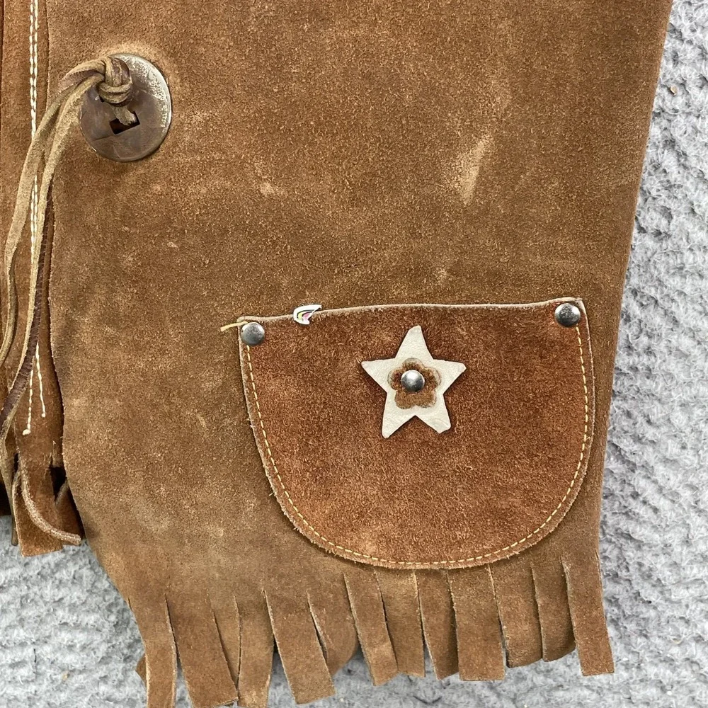 Artesanal Suede Leather Fringe Vest Youth 10-12 Rodeo Boho Western Cowboy 60's